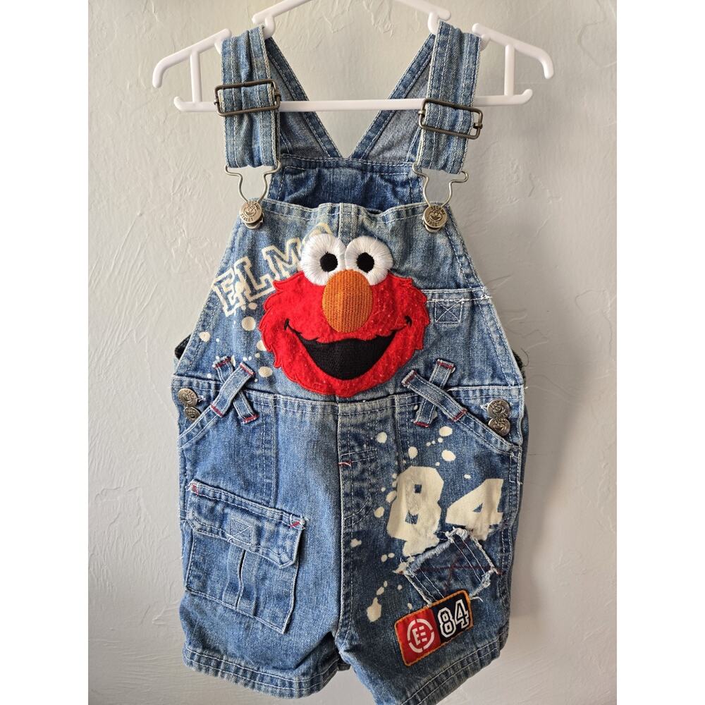 Vintage Sesame Street Elmo Denim Overall One-Piece 18M Blue Embroidered Patch